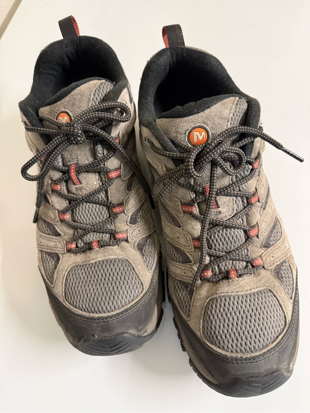 Merrell Men's Gray and Black Trail Sneakers with Red Accents